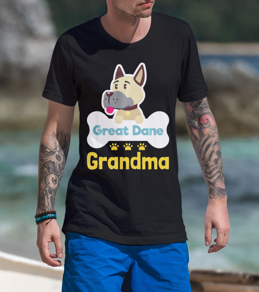 Great Dane Grandma Dog Bone With Paw Prints T-Shirt