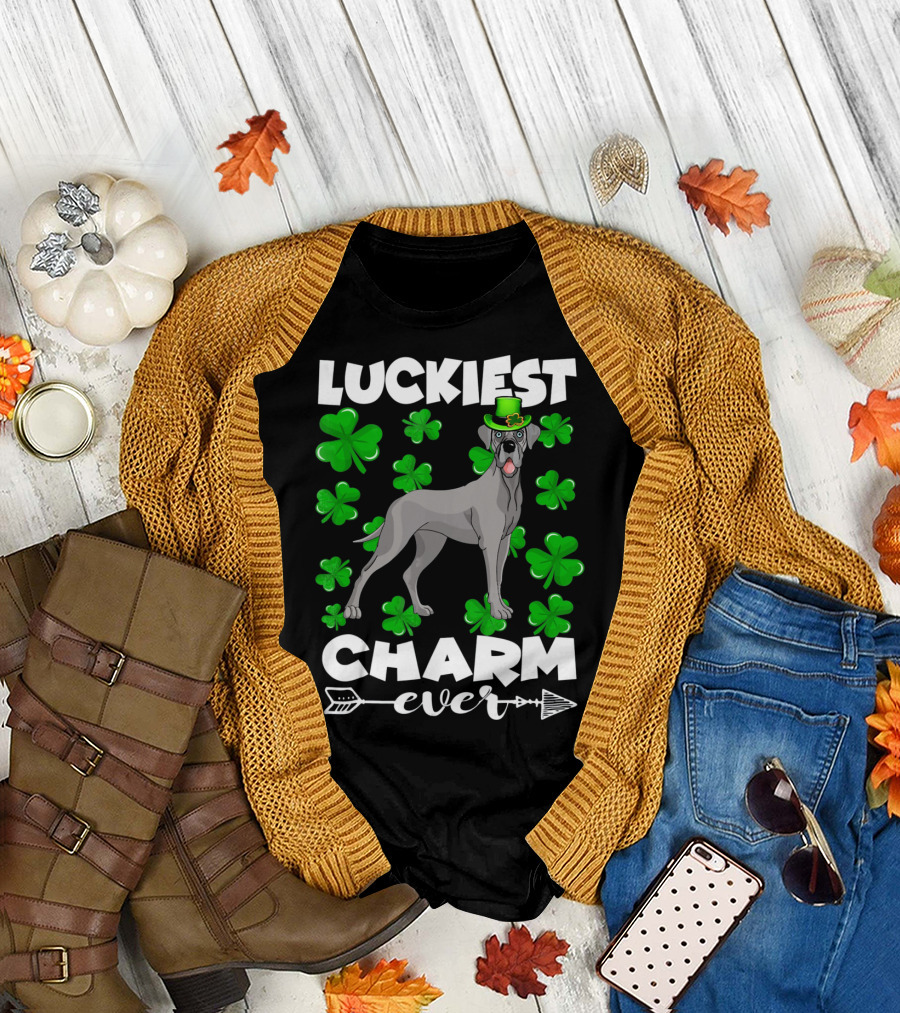 Luckiest Charm Ever Great Dane Shamrocks Hat T-Shirt