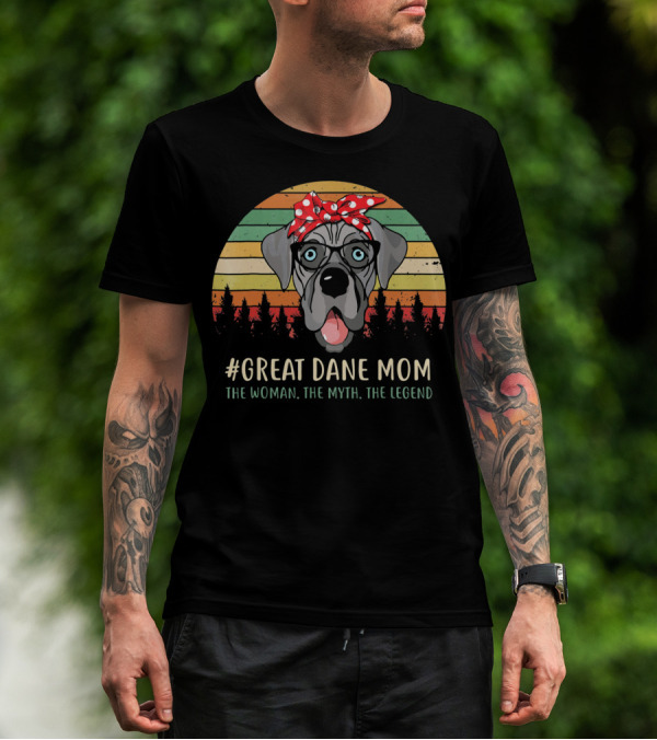 Great Dane Mom The Woman The Myth The Legend Retro Dog Bandana Glasses Forest T-Shirt