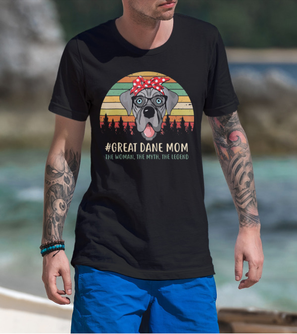 Great Dane Mom The Woman The Myth The Legend Retro Dog Bandana Glasses Forest T-Shirt