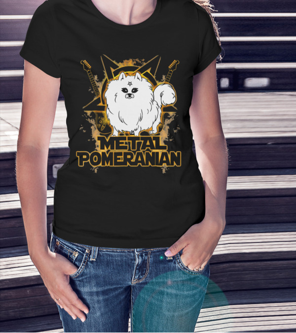 Hail Satan Metal Pomeranian Rock N Roll With Star And Guitars T-Shirt