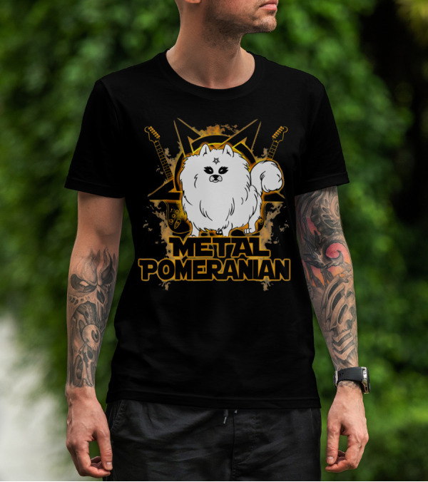 Hail Satan Metal Pomeranian Rock N Roll With Star And Guitars T-Shirt