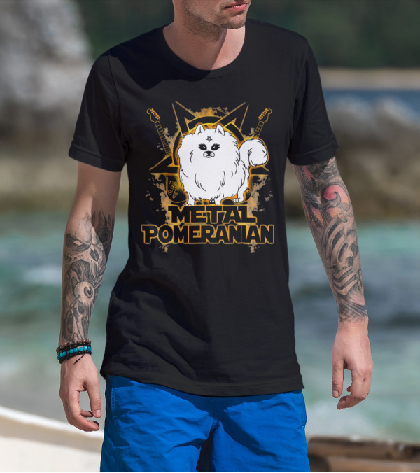 Hail Satan Metal Pomeranian Rock N Roll With Star And Guitars T-Shirt