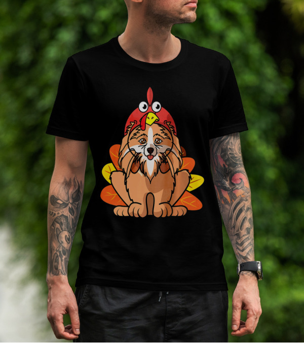 Happy Thanksgiving Pomeranian Turkey Dog With Colorful Feathers T-Shirt