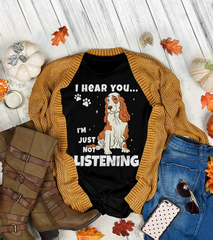I Hear You I'm Just Not Listening Funny Cocker Spaniel Paw Print Stars T-Shirt