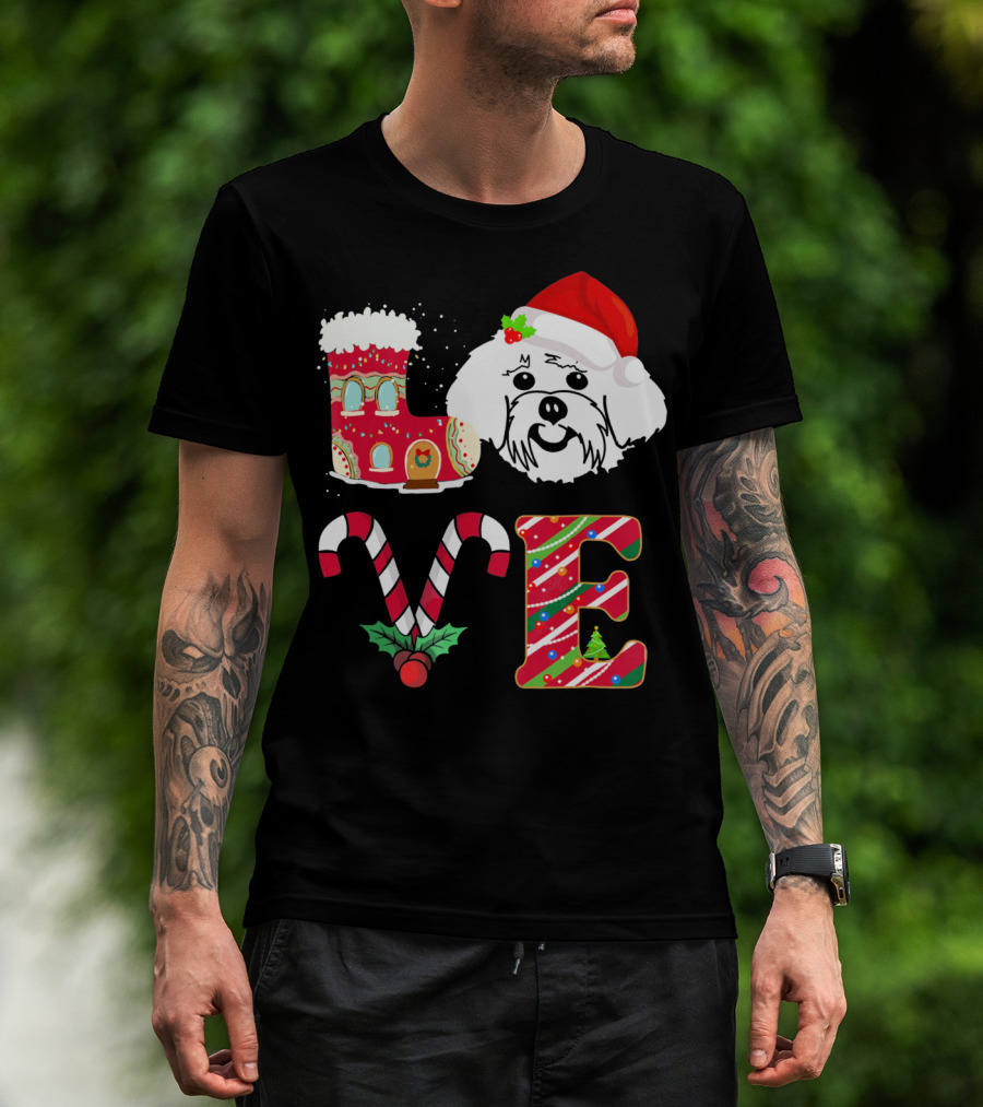 I Love My Maltese Christmas Candy Cane Gingerbread Santa Hat T-Shirt