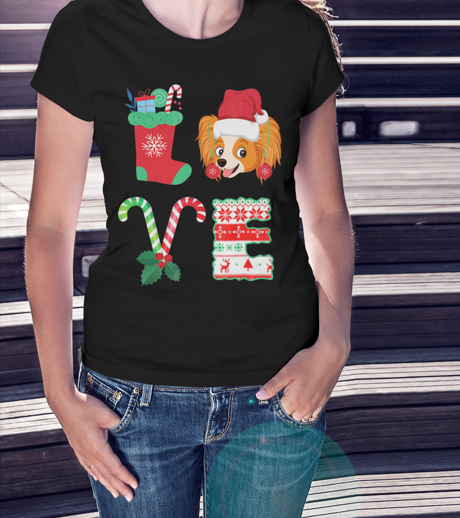 I Love My Papillon Christmas Dog Holiday Decorations T-Shirt