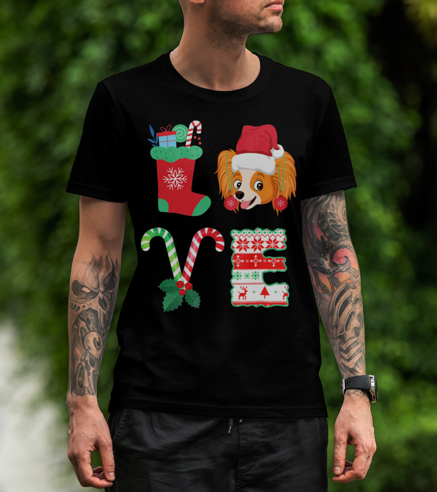 I Love My Papillon Christmas Dog Holiday Decorations T-Shirt