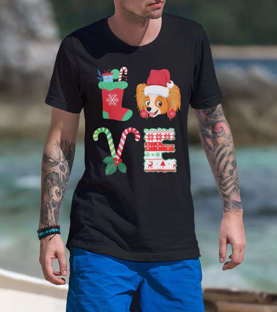I Love My Papillon Christmas Dog Holiday Decorations T-Shirt