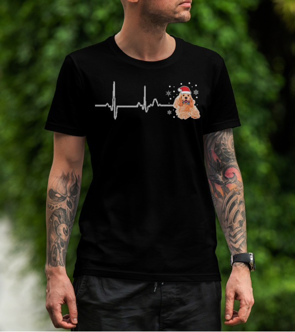 I Love My Soft Cocker Spaniel Heartbeat Dog Pajama Santa Hat T-Shirt
