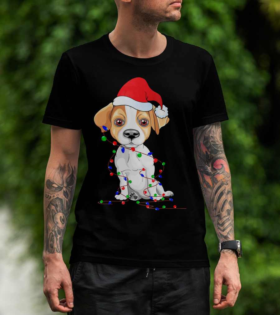Jack Russell Christmas Lights Decoration Santa Hat T-Shirt