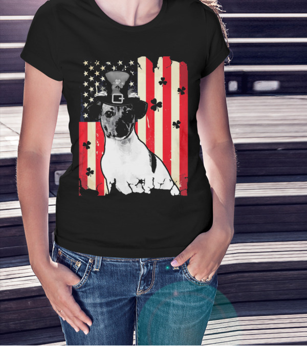 Jack Russell Terrier American Flag St Patricks Day With Shamrocks T-Shirt