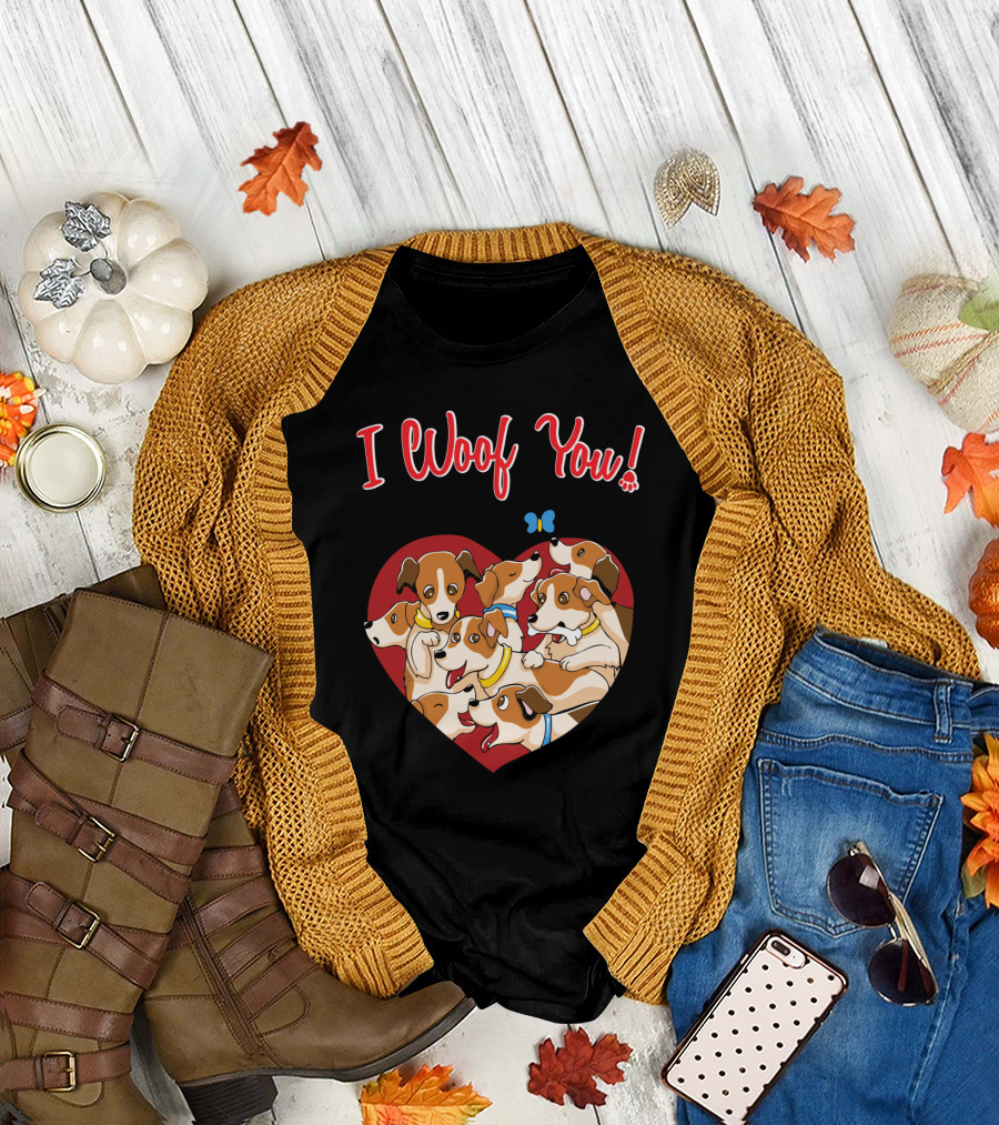 I Woof You Jack Russell Terrier Valentines Day Heart Puppies T-Shirt