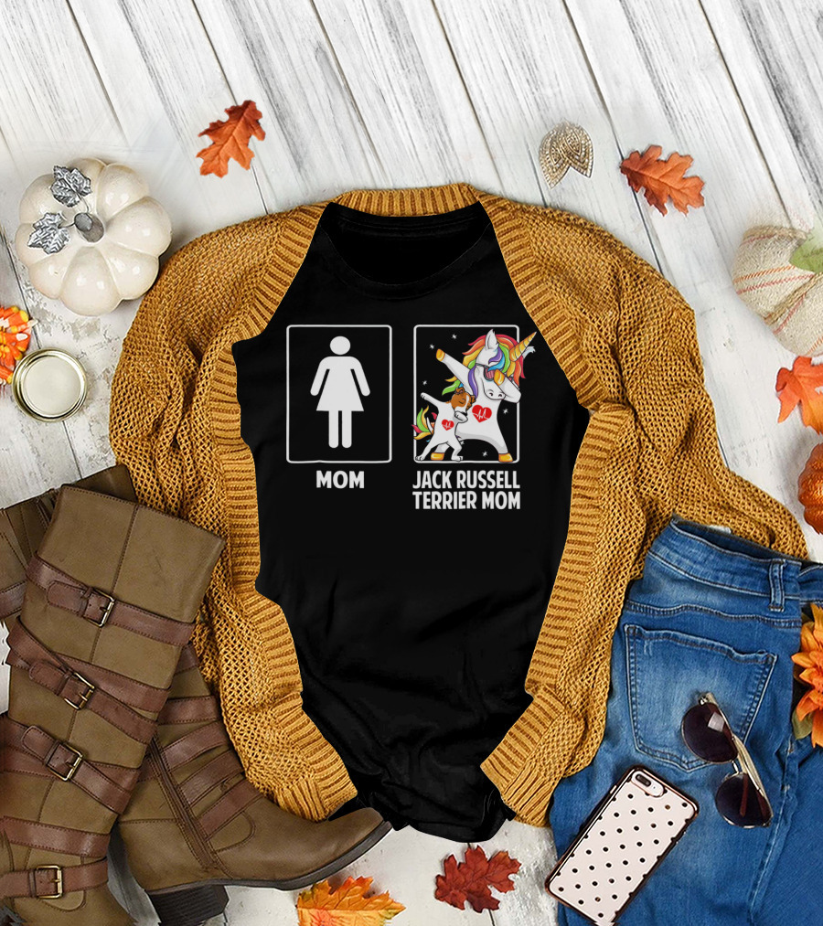 Jack Russell Terrier Mom Unicorn Dabbing with Colorful Mane and Stars T-Shirt