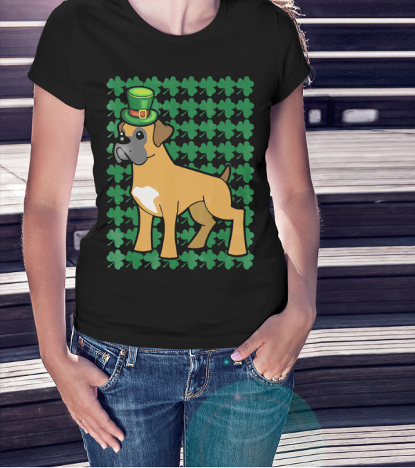 Leprechaun Boxer Dog With Clover T-Shirt