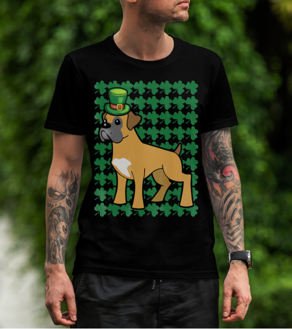 Leprechaun Boxer Dog With Clover T-Shirt