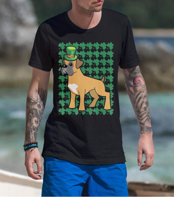 Leprechaun Boxer Dog With Clover T-Shirt