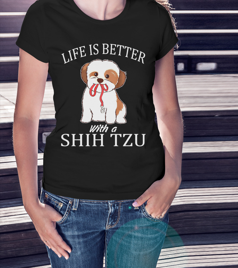 Life Is Better With A Shih Tzu Leash Puppy T-Shirt