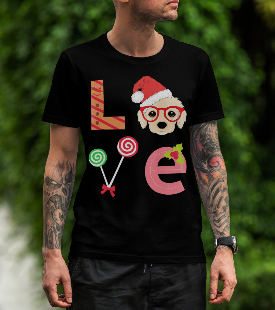 Love Cocker Spaniel Santa Christmas Dog Lollipop Glasses T-Shirt