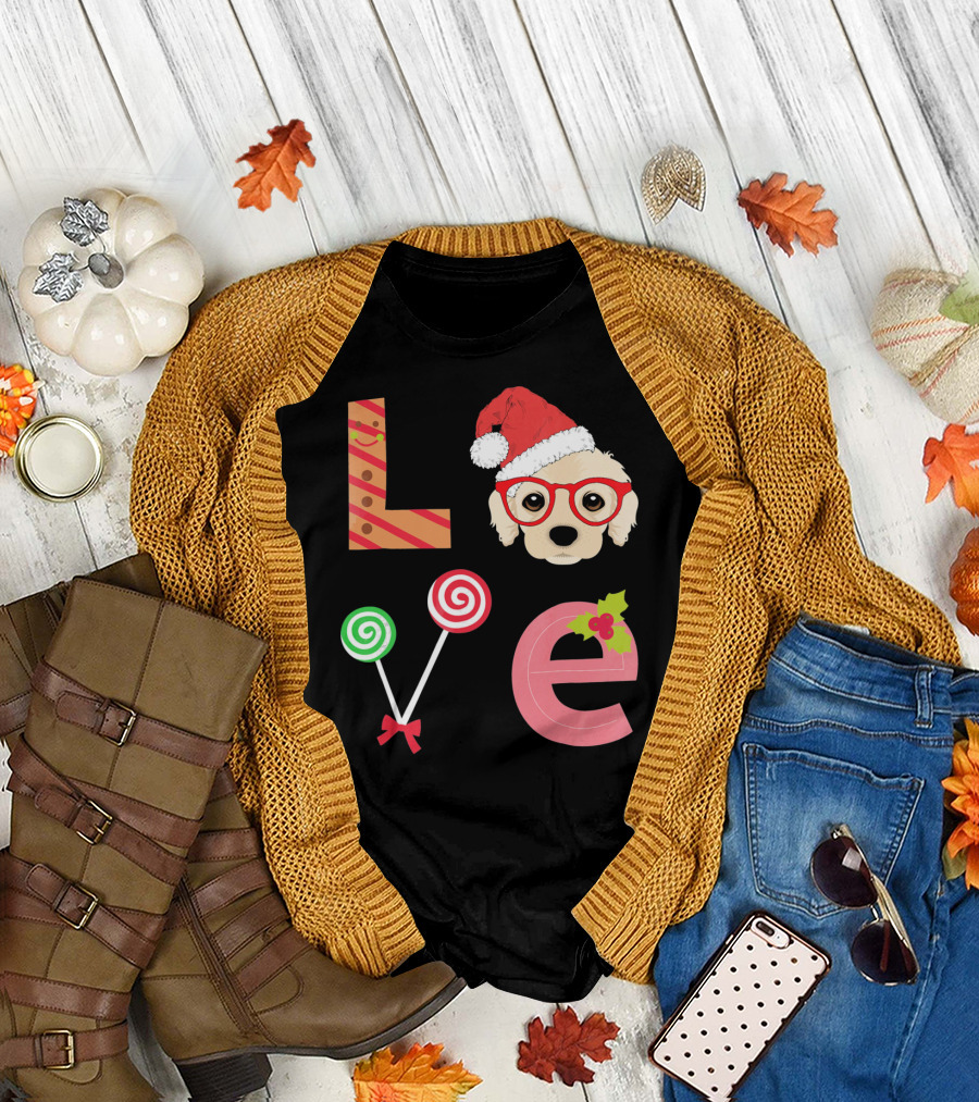 Love Cocker Spaniel Santa Christmas Dog Lollipop Glasses T-Shirt