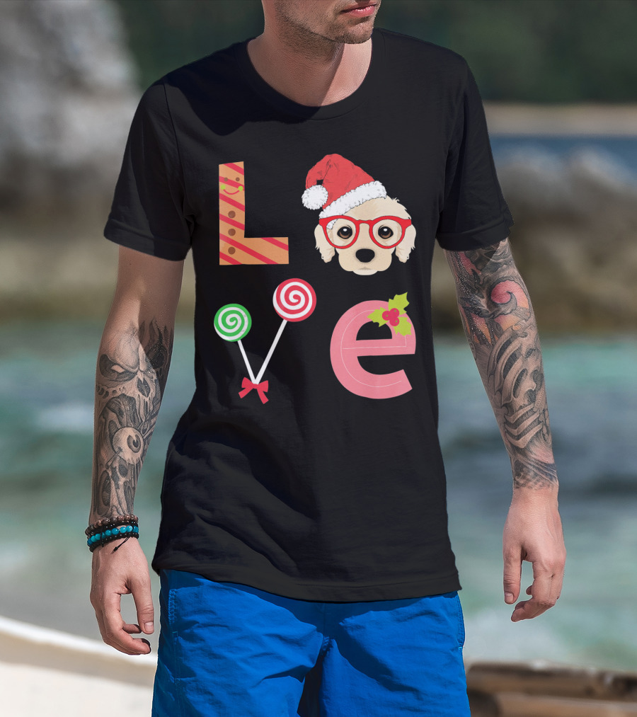 Love Cocker Spaniel Santa Christmas Dog Lollipop Glasses T-Shirt