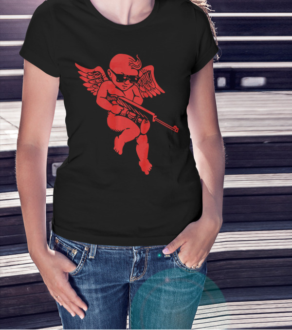 Bad Cupid With Gun And Sunglasses For A Funny Valentine T-Shirt