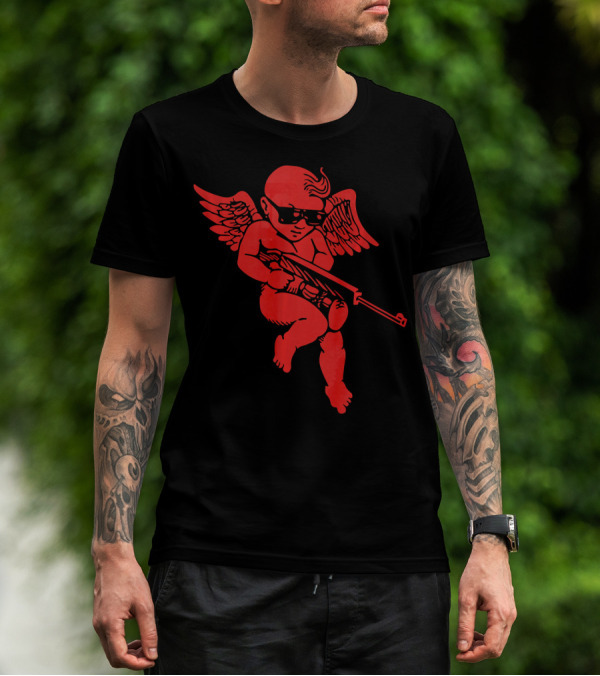 Bad Cupid With Gun And Sunglasses For A Funny Valentine T-Shirt