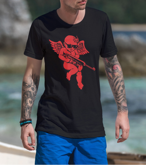 Bad Cupid With Gun And Sunglasses For A Funny Valentine T-Shirt