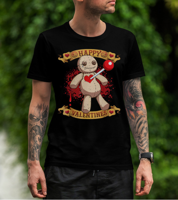 Happy Valentines Voodoo Doll With Heart And Lollipop Stabbing T-Shirt