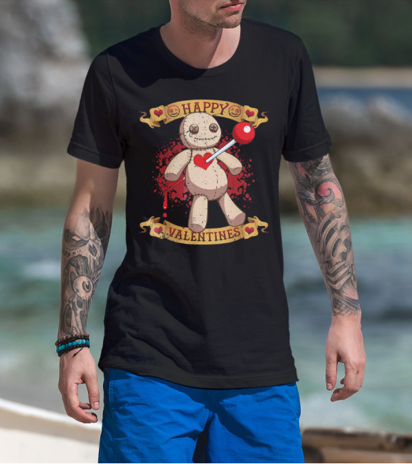 Happy Valentines Voodoo Doll With Heart And Lollipop Stabbing T-Shirt