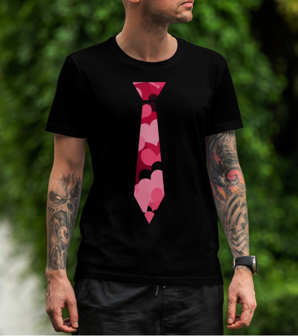 Awesome Red And Pink Heart Patterned Neck Tie T-Shirt