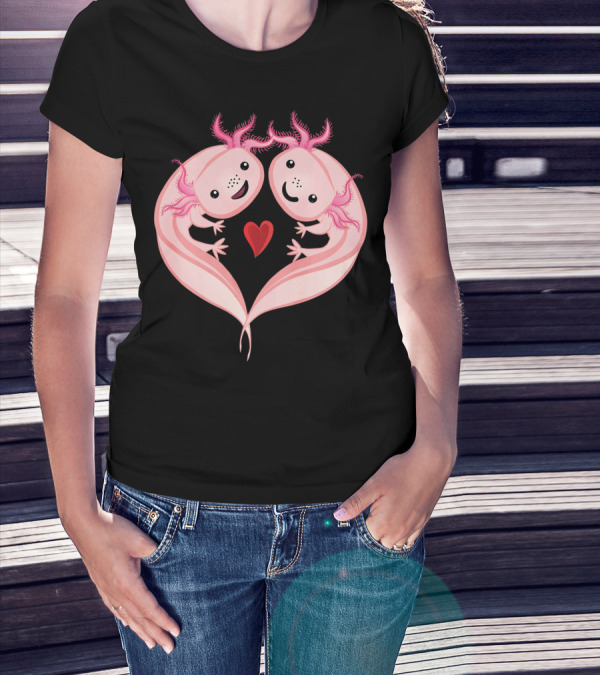 Axolotl Amphibian Love Heart Valentine T-Shirt