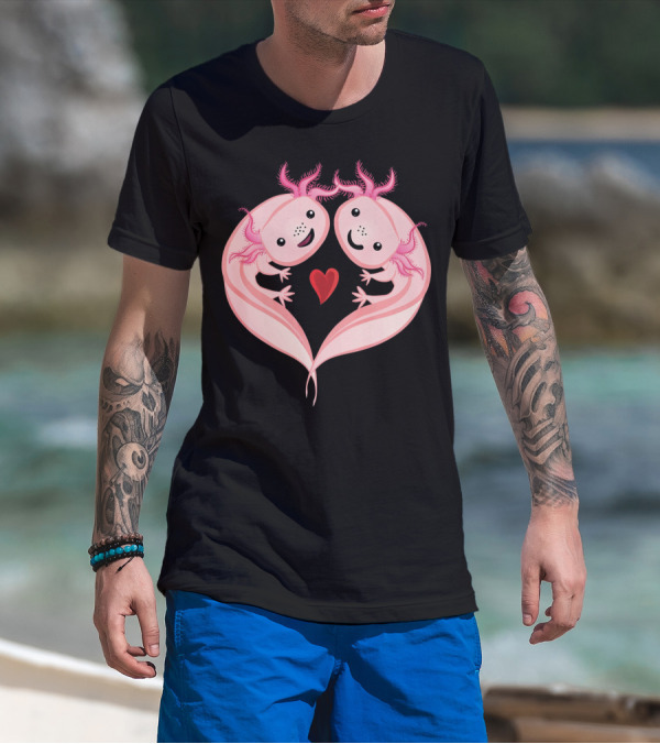 Axolotl Amphibian Love Heart Valentine T-Shirt