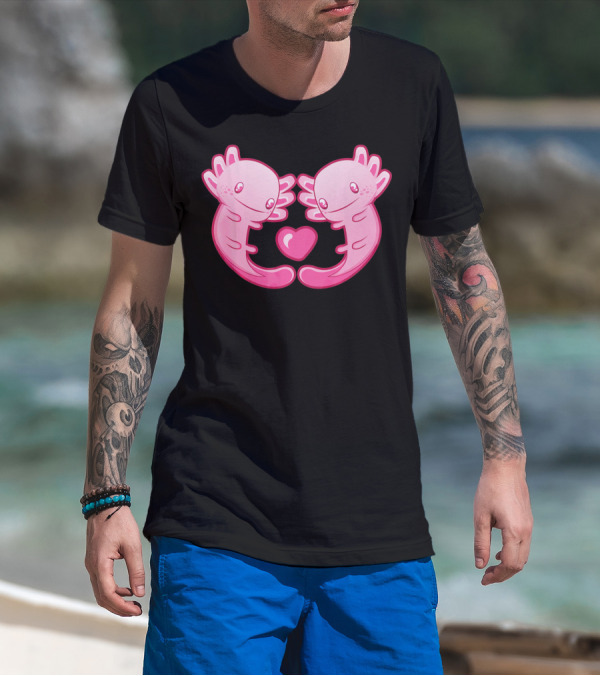 Axolotl Love Heart Cute Valentine's Amphibian T-Shirt