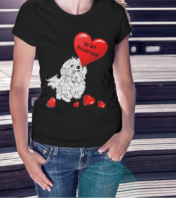 Be My Valentine Maltese Dogs In Love With Red Hearts T-Shirt