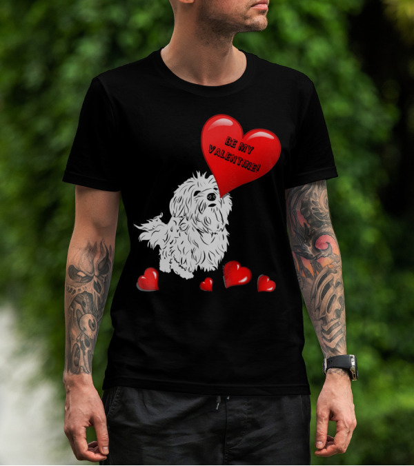 Be My Valentine Maltese Dogs In Love With Red Hearts T-Shirt