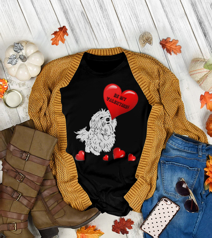 Be My Valentine Maltese Dogs in Love with Red Hearts T-Shirt