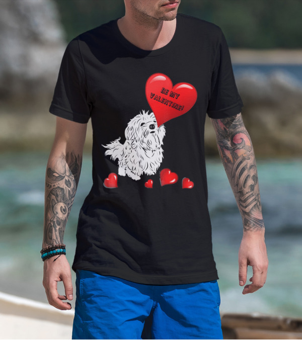 Be My Valentine Maltese Dogs In Love With Red Hearts T-Shirt