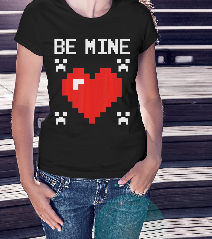 Be Mine Valentines Day Pixel Heart Design For Bo T-Shirt