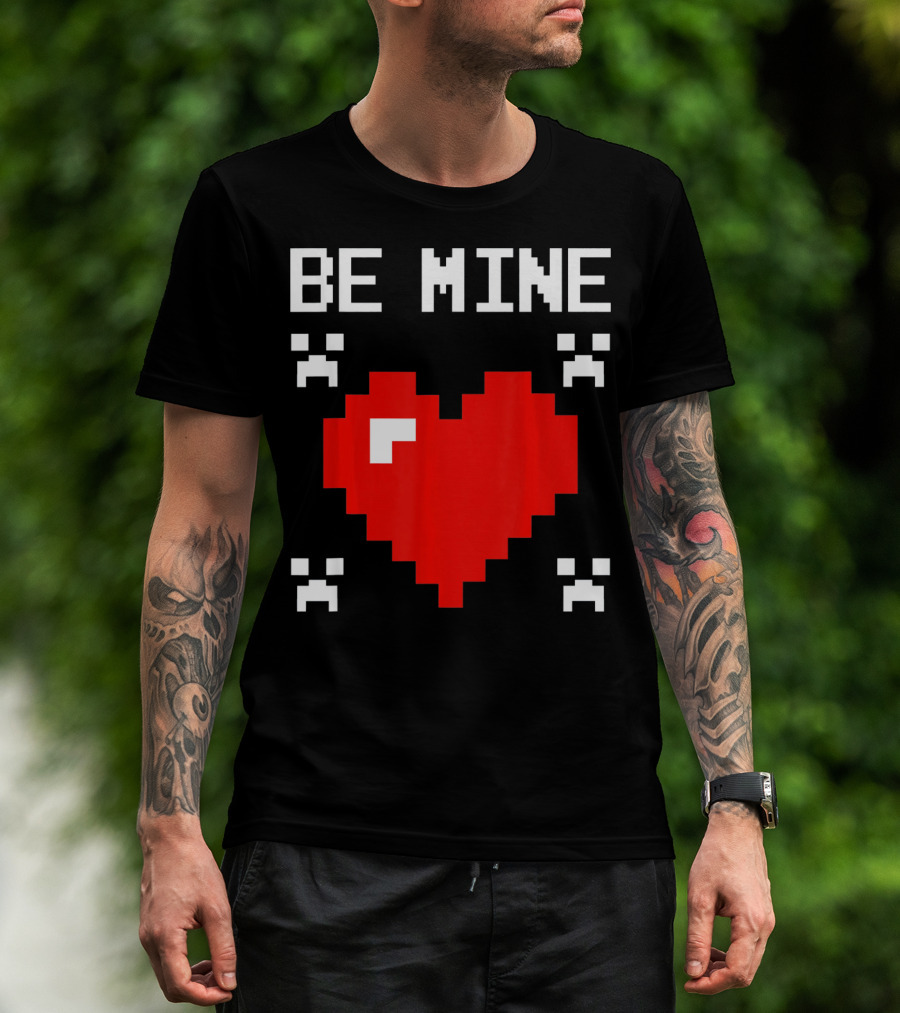 Be Mine Valentines Day Pixel Heart Design For Bo T-Shirt