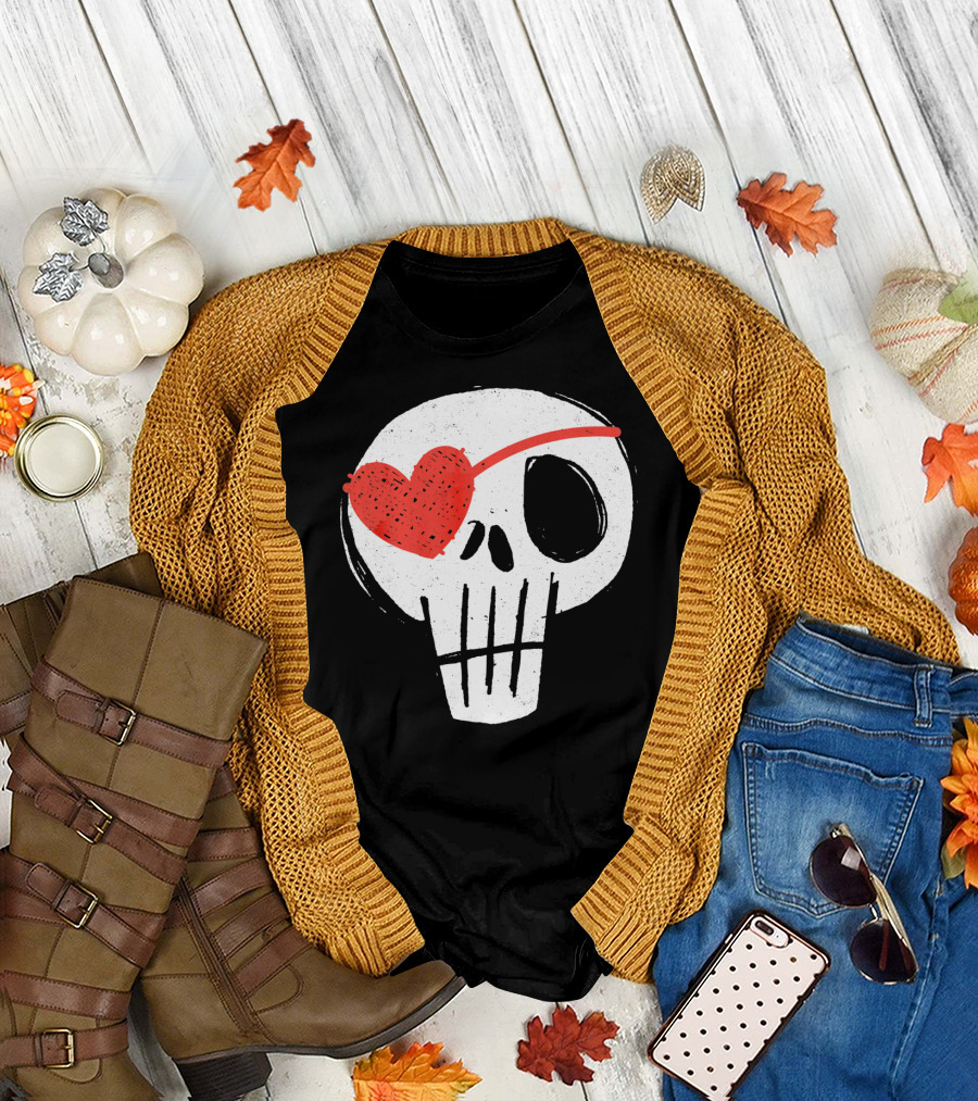 Skull with Heart Eye Patch Valentine's Day Kids T-Shirt