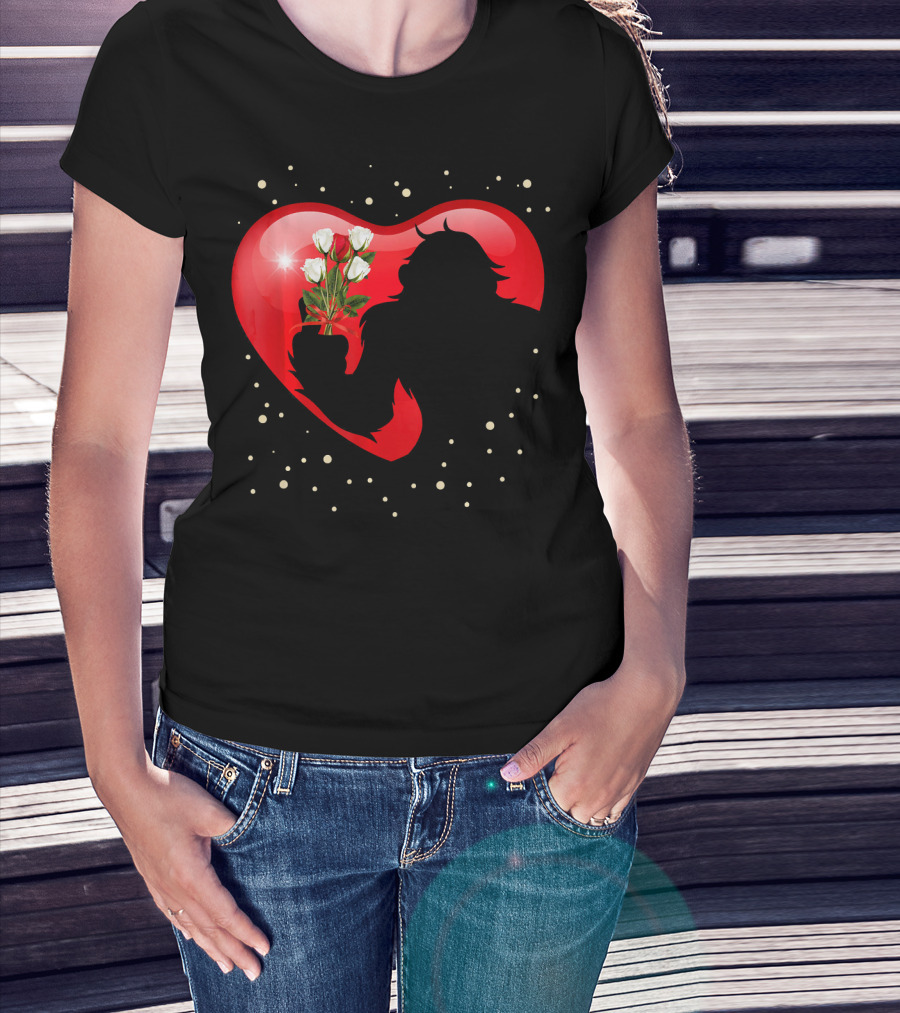 Bigfoot Red Heart White Flower Valentine's Day T-Shirt