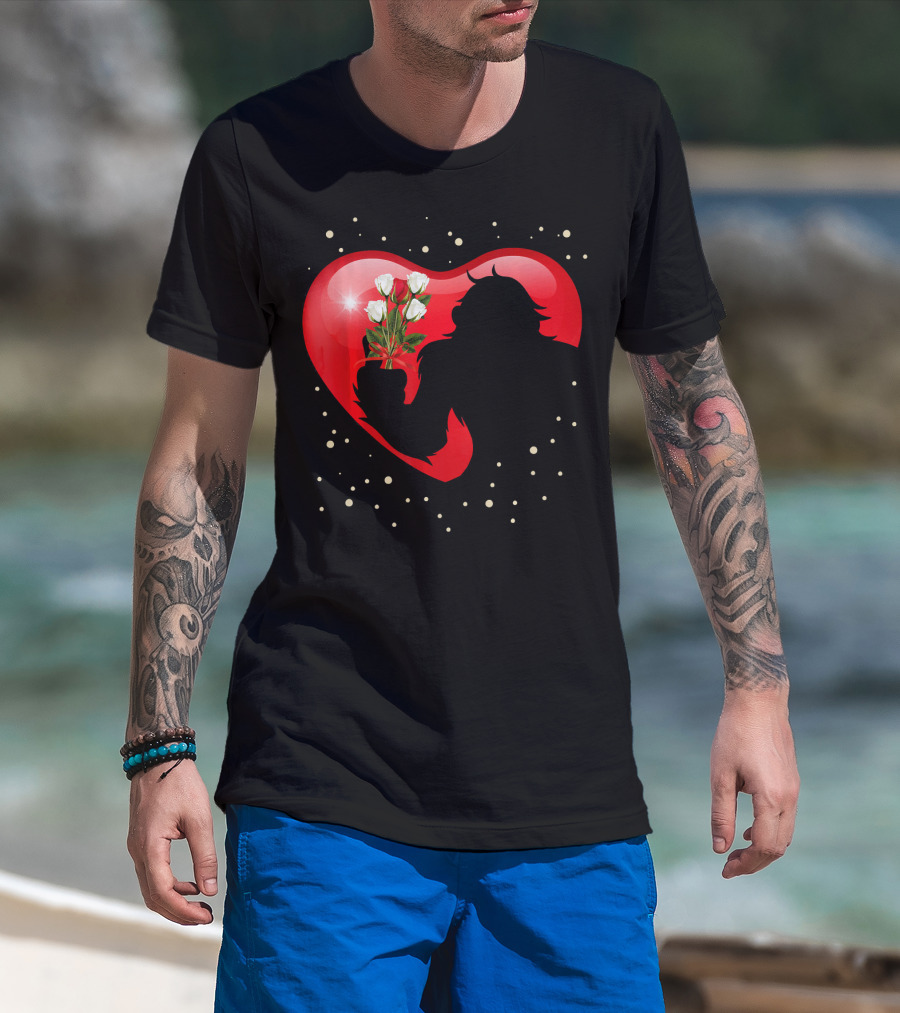 Bigfoot Red Heart White Flower Valentine's Day T-Shirt