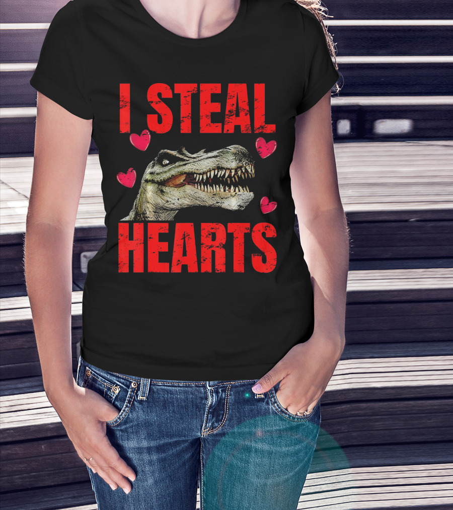 I Steal Hearts Dinosaur Valentines Boys T-Shirt