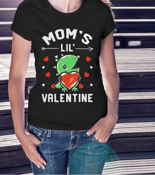 Moms Lil Valentine Dinosaur Holding Heart T-Shirt