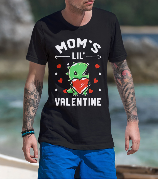 Moms Lil Valentine Dinosaur Holding Heart T-Shirt