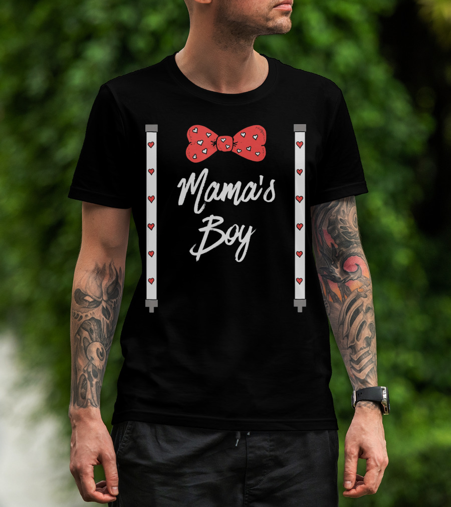 Mama's Boy Valentine's Day Red Heart Bowtie T-Shirt