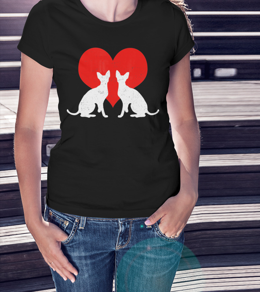 Cornish Rex Cats With Red Heart Valentines Day T-Shirt