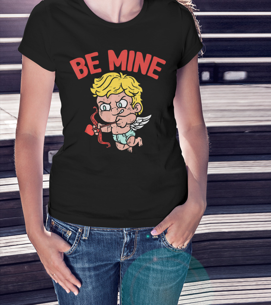 Be Mine Funny Valentine's Day Cupid With Bow And Heart Arrow T-Shirt