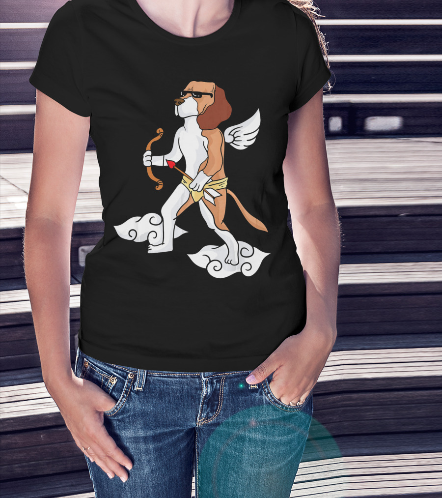 Cupid Beagle Dog Lovers Valentin Cloud Wings Bow Arrow Sunglasses T-Shirt